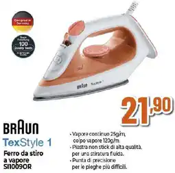 Ipercoop BRAUN TexStyle 1 Ferro da stiro a vapore SI1009OR offerta