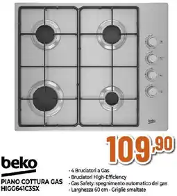 Ipercoop beko PIANO COTTURA GAS HIGG641C3SX offerta