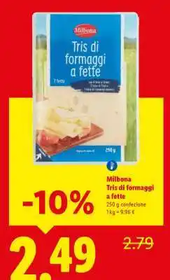 Lidl Milbona Tris di formaggi a fette offerta
