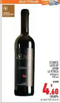 Conad Cesanese Lazio IGP Latium La Petricia biologico offerta