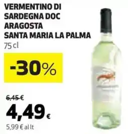 Coop Vermentino di sardegna doc aragosta SANTA MARIA LA PALMA offerta