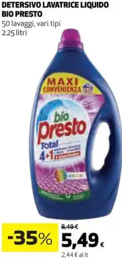 Coop Detersivo lavatrice liquido BIO PRESTO offerta