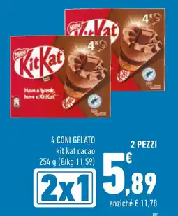 Conad 4 CONI GELATO kit kat cacao offerta