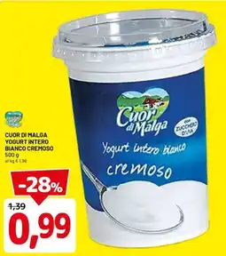 DPiù CUOR DI MALGA Yogurt intero bianco cremoso offerta