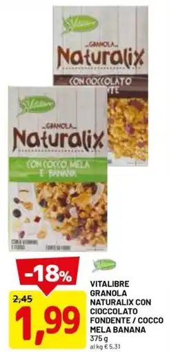 DPiù VITALIBRE Granola naturalix con cioccolato fondente offerta