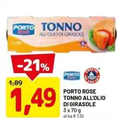 DPiù PORTO ROSE tonno all'olio di girasole offerta