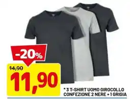 DPiù 3 t-shirt uomo girocollo confezione 2 nere +1 grigia offerta