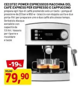 DPiù CECOTEC Power espresso20 macchina del cafè express per espresso e cappuccino offerta