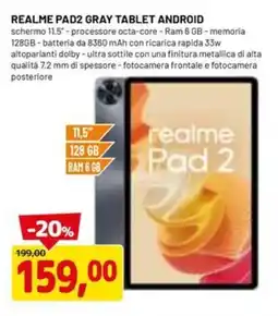 DPiù REALME Pad2 gray tablet android offerta
