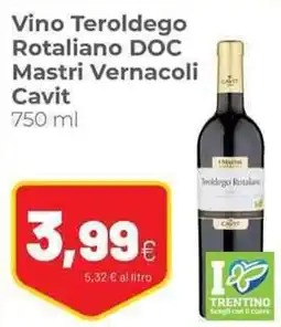 Coop Vino teroldego rotaliano doc MASTRI VERNACOLI CAVIT offerta