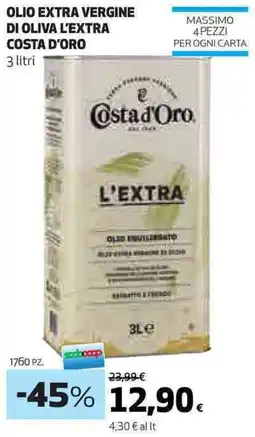 Ipercoop Olio extra vergine di oliva l'extra COSTA D'ORO offerta