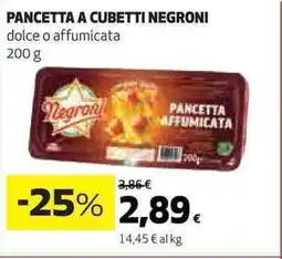Ipercoop Pancetta a cubetti NEGRONI offerta