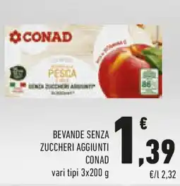 Conad Bevande senza zuccheri aggiunti CONAD vari tipi offerta