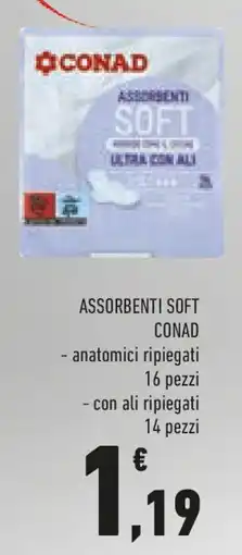 Conad Assorbenti soft CONAD anatomici ripiegati 16 pezzi con ali ripiegati 14 pezzi offerta