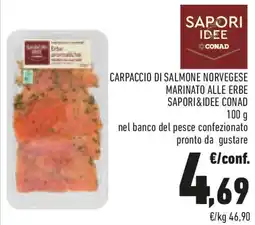 Conad Carpaccio di salmone norvegese marinato alle erbe SAPORI & IDEE CONAD offerta