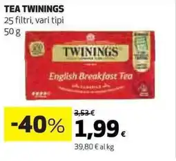 Ipercoop TEA TWININGS 25 filtri, vari tipi offerta