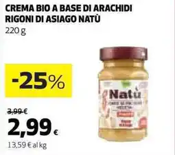 Ipercoop Crema bio a base di arachidi rigoni di asiago natù offerta