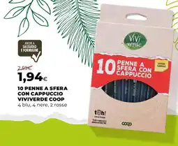 Extracoop 10 penne a sfera con cappuccio VIVIVERDE coop 4 blu, 4 nere, 2 rosse offerta