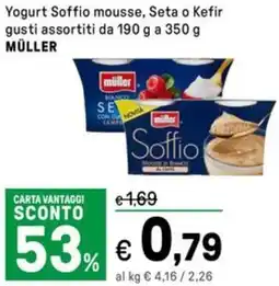 Iper La Grande Yogurt Soffio mousse, Seta o Kefir gusti assortiti da MÜLLER offerta