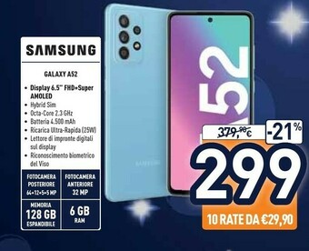 Unieuro Galaxy a52 4g a52 128 gb display 6.5” fhd+ super amoled awesome blue offerta