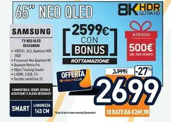 Unieuro Series 8 tv neo qled 8k 65” qe65qn800a smart tv wi-fi stainless steel 2021 offerta