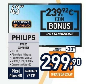 Unieuro 5500 series 43pfs5505/62 tv 109,2 cm (43") full hd nero offerta