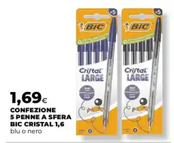 Extracoop Confezione 5 penne a sfera BIC CRISTAL 1,6 blu o nero offerta