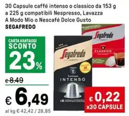 Iper La Grande 30 Capsule caffé intenso o classico da compatibili Nespresso, Lavazza A Modo Mio o Nescafé Dolce Gusto SEGAFREDO offerta