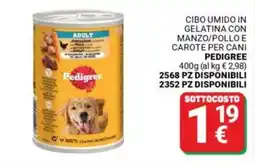 Supermercati Gulliver Cibo umido in gelatina con manzo/pollo e carote per cani PEDIGREE offerta