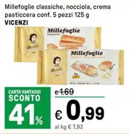 Iper La Grande Millefoglie classiche, nocciola, crema pasticcera conf. 5 pezzi VICENZI offerta