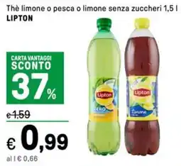 Iper La Grande Thè limone o pesca o limone senza zuccheri LIPTON offerta