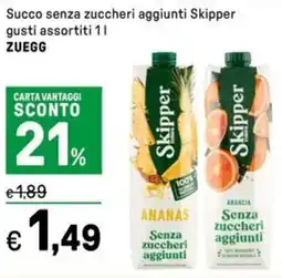 Iper La Grande Succo senza zuccheri aggiunti Skipper gusti assortiti ZUEGG offerta