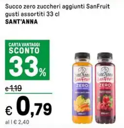Iper La Grande Succo zero zuccheri aggiunti SanFruit gusti assortiti SANT'ANNA offerta
