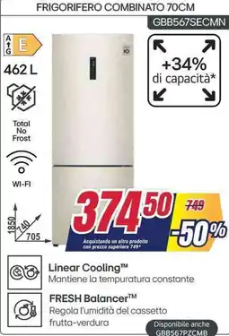 Trony LG Frigorifero combinato 70cm GBB567SECMN offerta