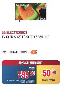 Trony ELECTRONICS TV OLED AI 65" LG OLED 65 B56 UHD offerta