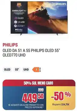 Trony OLED DA 51 A 55 PHILIPS OLED 55" OLED770 UHD offerta