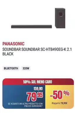 Trony PANASONIC SOUNDBAR SOUNDBAR SC-HTB490EG-K 2.1 BLACK offerta
