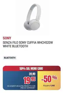 Trony SONY SENZA FILO SONY CUFFIA WHCH520W WHITE BLUETOOTH offerta