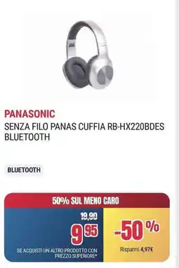 Trony PANASONIC SENZA FILO PANAS CUFFIA RB-HX220BDES BLUETOOTH offerta