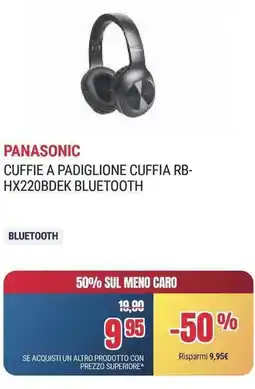 Trony PANASONIC CUFFIE A PADIGLIONE CUFFIA RB- HX220BDEK BLUETOOTH offerta