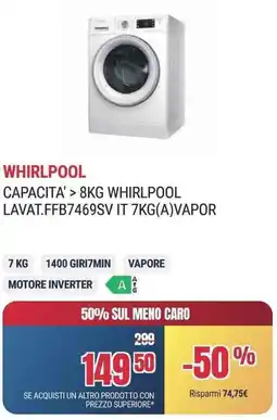 Trony WHIRLPOOL CAPACITA' 8KG LAVAT.FFB7469SV IT 7KG(A)VAPOR offerta