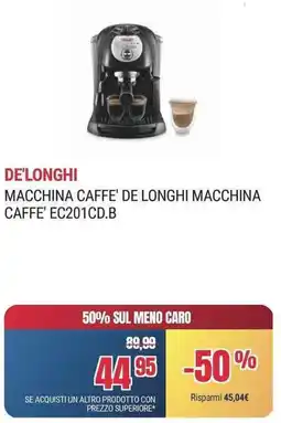 Trony MACCHINA CAFFE' DE LONGHI MACCHINA CAFFE' EC201CD.B offerta