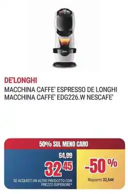 Trony MACCHINA CAFFE' ESPRESSO DE LONGHI MACCHINA CAFFE' EDG226.W NESCAFE' offerta