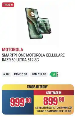 Trony Smartphone motorola cellulare razr 60 ultra 512 SC offerta