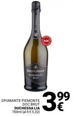 Supermercati Gulliver Spumante piemonte doc brut DUCHESSA LIA offerta