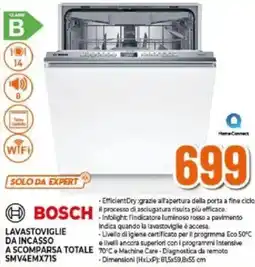 Expert BOSCH LAVASTOVIGLIE DA INCASSO A SCOMPARSA TOTALE SMV4EMX715 offerta