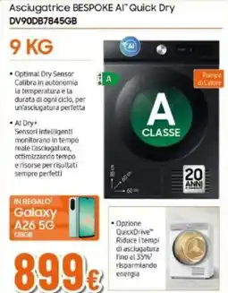 Expert Samsung Asciugatrice BESPOKE AI Quick Dry DV90DB7845GB offerta