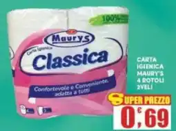 Maury's Carta igienica maury's 4 rotoli 2veli offerta