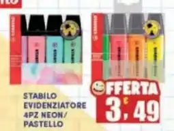 Maury's Stabilo evidenziatore 4pz neon/ pastello offerta