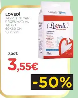Arcaplanet Lovedì tappetini cane profumati al talco 60x60 cm 10 pezzi offerta